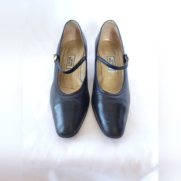 Gianni Versace Vintage Leather Mary-Jane Heel Shoes Black EU36.5 - Picture 3 of 11